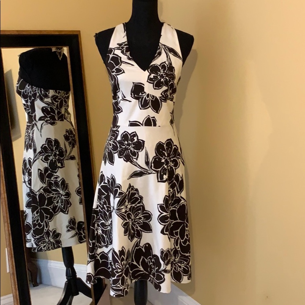 Ann Taylor Black and White Floral Backless Dress